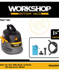 Portable Wet Dry Shop Vacuum For Home And Garage, 2.5 Gallon Tank, 1.75 Peak HP, with included accessories and attachments.