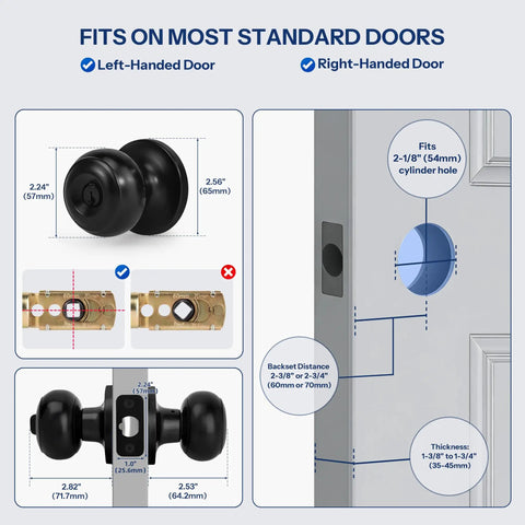 Keyed Entry Door Knob Set Matte Black 6 Pack For Exterior And Interior Doors With Lock And Key Left Or Right Handed ANSI Grade 3