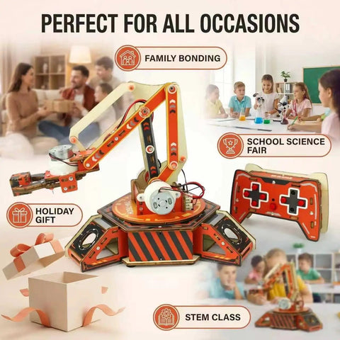 Remote Control Robot Arm Kit For Kids Build Your Own Mechanical Arm With 360 Degree Rotating Gripper Hands On STEM Toy For Learning And Creative Engineering Fun, wooden robot arm with remote controller