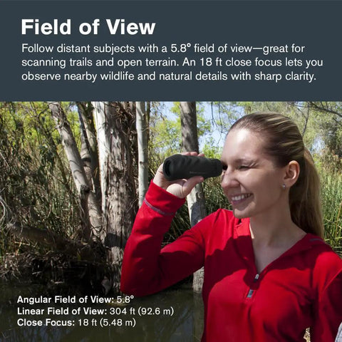 Nature 10x25 Monocular For Hiking And Wildlife Viewing Lightweight Travel Ready Tool For Birding On The Go With 10x Magnification And Bright 25mm Lens Built For Outdoor Adventures And Clear Distant Details, woman using black monocular outdoors