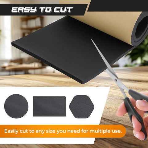Scissors cutting into Adhesive Neoprene Foam Sheet One Half Inch Thick 12 Inch Wide 54 Inch Long For DIY Gaskets And Crafts