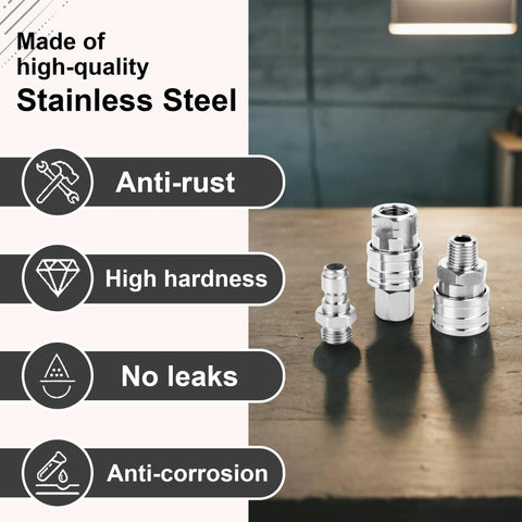 Power Town 1/4 inch stainless steel pressure washer fittings set of three with male and female NPT adapters