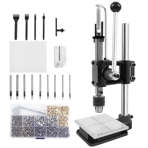All-In-One Leather Craft Punch Kit With 9 Round Punches 1.5-6mm, 4 Stitching Prongs, Punch Puller, PP Plate And 480 Color Rivets