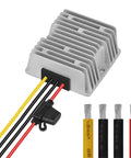 24V To 12V 30A Waterproof Buck Converter Regulator With Fuse 360W DC To DC Step Down Power Module Aluminum Shell Sealed Design With Undervoltage Overcurrent Overheat And Short Circuit Protection For Marine Auto And Industrial Use, showing aluminum shell and colored cables