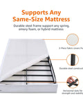 Rock Solid Queen Box Spring Bed Base With Low Profile Design, Heavy Duty Steel Mattress Foundation For All Types, Tool Free Assembly And No Sweat Setup, Built Different Support Up To Seven Hundred Pounds, White with fabric cover and steel frame.
