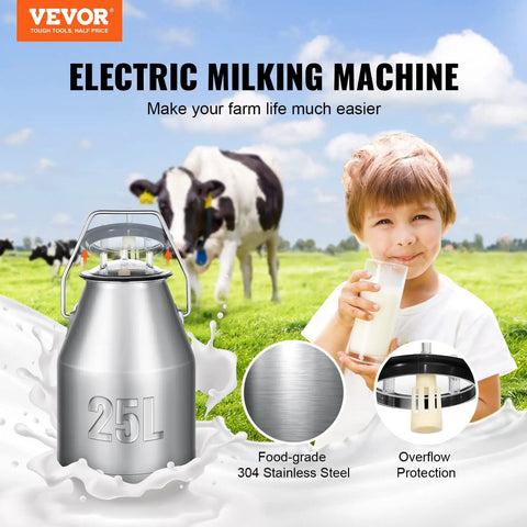 Hands Free Goat Milking Machine With 12 L Stainless Steel Bucket, 550W Electric Pulsation Vacuum Milker, child drinking milk