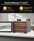 No Fuss Stainless Steel Food Dehydrator For Pulling Perfect Jerky Fruits Veggies Herbs 8 Roomy Trays with LED control and timer.