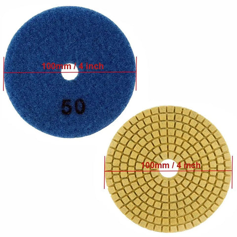 4 Inch Diamond Polishing Pads Set 50 Grit For Wet Or Dry Polishing And Sanding Stone Marble Granite With Velcro Backing