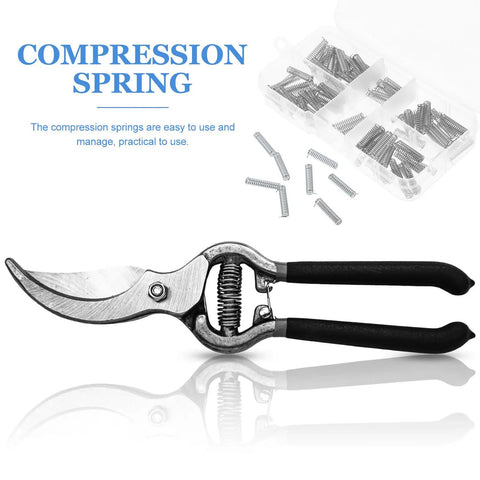 Housoutil Mini Compression Springs Kit With 100 Stainless Steel Mechanical Assortment Pieces For Tough DIY Repairs On Cars Doors Curtains And Heavy Duty Gadgets That Make Your Fixing Quest Super Easy And Cool. stainless steel spring kit with pruning shears