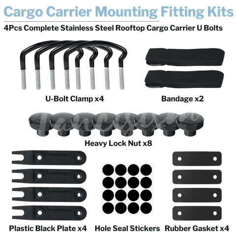 Four Pack Roof Box U Bolt Clamps Heavy Duty Mounting Kit For Cars And Vans 85mm Inner Width Metal U Bracket Clips With Eight Lock Nuts And Two Straps Keeps Your Rooftop Gear Locked In Place.