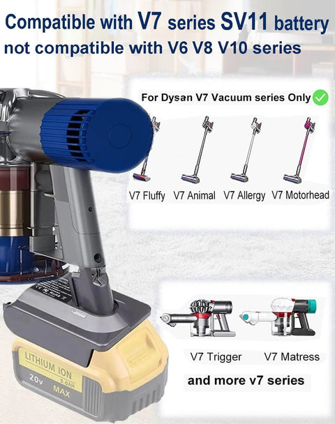 TPDL 20V DeWalt To V7 Battery Adapter Converter For V7 Series Cordless Vacuums Handhelds Dope Power Hack displayed on vacuum