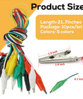 30 Piece Gator Clips Electrical Set With Five Color Crocodile Clips And Dual Ended Jumper Wires Power Test Probes displayed with dimensions