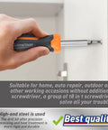Person using 18 In 1 Multi Bit Screwdriver Set with Ergonomic Handle Portable All In One Tool Kit for home DIY projects on wood