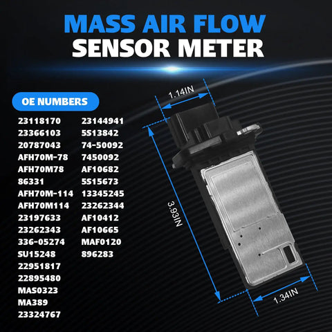 Mass Air Flow MAF Sensor Replacement For GMC Acadia And Chevrolet Malibu 2012 2022 - Fits Canyon Yukon Terrain Sierra Savana And More - OE-Quality MAF Sensor For Better Idle Throttle Response And MPG, Easy Install, Reliable Performance, with OE numbers and 3.93in size