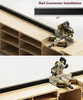 Expandable 68 Inch Miter Saw Fence System With Adjustable Flip Stop And Dual Scale Tape, shown installed on a workstation