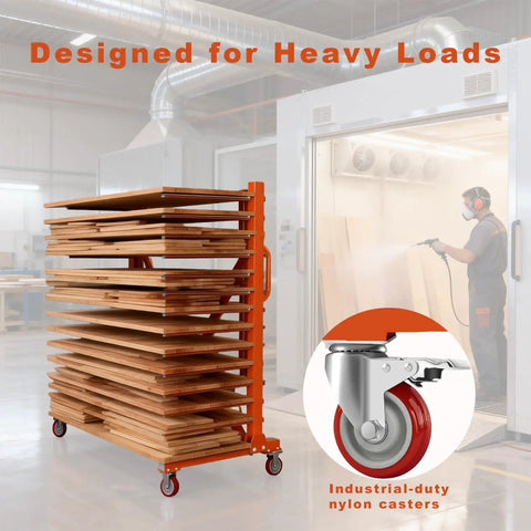 Pro Level 15 Tier Paint Drying Rack With Smooth Rolling Wheels And Quick Slide Width Adjustment From 12 To 58 Inches, heavy-duty steel frame with casters.