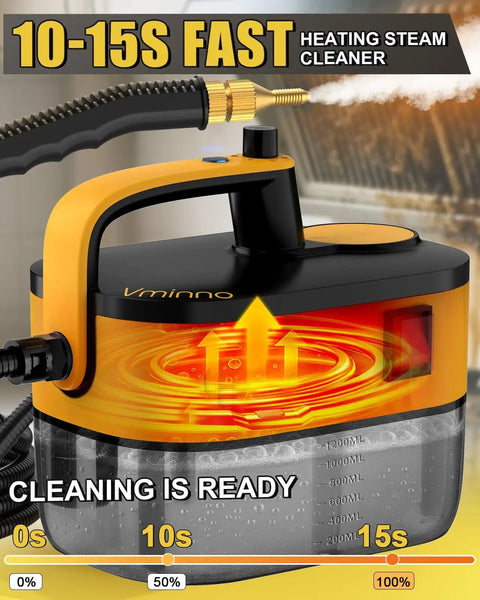 Get That Shine Heavy Duty Handheld Steam Cleaner 1500W With 1.2L Tank showing fast heating feature and readiness indicator.