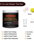 Dark Brown Leather Recoloring Balm Slaps New Shine On Worn Furniture Couches And Car Seats Revives Faded Scratched Or Cracked Vinyl For A Fresh New Vibe Quick Drying Formula Provides Smooth Coverage Without Streaks, featuring 6 oz jar and tool set.