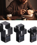 Man using Cross Shape Leather Cutting Die Kit for DIY Leather Crafts Manual Punch Tool Set in Alloy Steel on a workbench