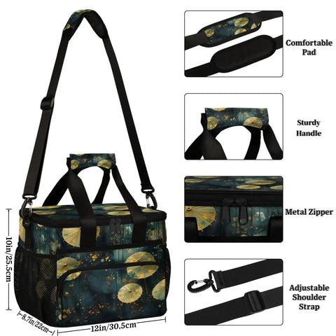 Insulated Picnic Backpack With Lunch Box For Women And Men, showing tote style with adjustable strap and sturdy handle, 12x8.7x10in
