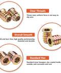 40 Pcs M6 x 15mm Threaded Inserts For Wood Furniture Nut Connectors With Hex Socket Drive And Allen Wrench Included Carbon Steel Bolt Fasteners