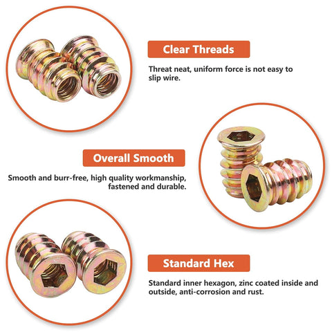 40 Pcs M6 x 15mm Threaded Inserts For Wood Furniture Nut Connectors With Hex Socket Drive And Allen Wrench Included Carbon Steel Bolt Fasteners