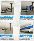 Stainless Steel Ceiling Storage Rack With 10 To 18 Inch Adjustable Height, heavy-duty overhead organizer installed in a garage.