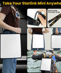 Starlink Mini Magnetic Mount With Protective Silicone Case Two In One Satellite Dish Mount And Cover Two Hundred Pound Magnetic Bases Handle And Shoulder Strap Includes One Quarter Inch Twenty Nuts For RVs Cars Boats Road Trips in use shown with shoulder strap.