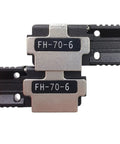 Top Tier 6 Core Fiber Holder Sheath Clamps Hella Tough Fixture Chuck Boss Grade Pro Gear Plug And Play For Fujikura Streamline Fusion Splicer showing two FH-70-6 connectors.