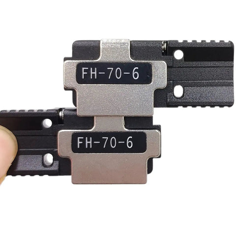 Top Tier 6 Core Fiber Holder Sheath Clamps Hella Tough Fixture Chuck Boss Grade Pro Gear Plug And Play For Fujikura Streamline Fusion Splicer showing two FH-70-6 connectors.