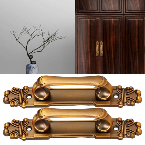 Two Pack Antique Door Pull Handle For Cabinets And Wardrobes European Style Zinc Alloy Vintage Drawer Pull For Closets Cupboards And Sliding Doors Metal Hardware displayed