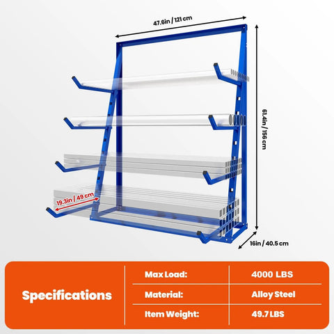 Beefy Heavy Duty Lumber And Pipe Cantilever Storage Rack With 4000 Lbs Capacity Four Tier Alloy Steel Construction for garage use