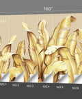 Gold Banana Leaf Botanical 3D Wall Mural For Bedroom And Living Room Huge 160 By 108 Inch Fabric Wallpaper Not Peel And Stick Seven Panels