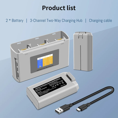 Two Pack Mini 2 Series Smart Flight Battery With 3 Channel Dual Way Charging Hub And LCD Display, 2400mAh capacity fast charge kit.