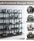Five Tier Industrial Bookshelf With Extra Wide Open Shelves MDF Panels Heavy Duty Steel Frame Freestanding Display Rack