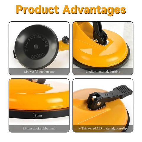 Close-up of Adjustable Vacuum Suction Seam Clamp showcasing powerful suction cup and thick rubber pad in yellow.