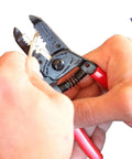 Classic Grip Wire Strippers And Cutters 6.0 Inches For 10-20 AWG Wire, High Carbon Steel Construction with red handles in action