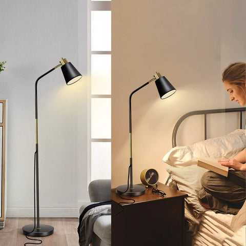 Three Color Temperature Floor Lamp With Adjustable Head And Energy Efficient Nine Watt LED Bulb Included For Living Room Bedroom Office Farmhouse Modern Standing Task Lighting For A Cozy Vibe