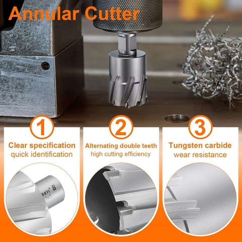 Annular cutter for magnetic drill press, 2 in diameter, 3 in depth, 3/4 in shank, TCT bit