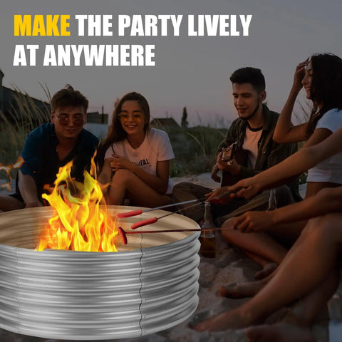 Group enjoying a campfire with 4 Foot Fire Pit Ring Galvanized Steel 48 Inch Wood Burning Ring For Backyard Bonfire And Camping