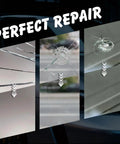 Skip The Shop And Save Some Dough With This Heavy Duty Windshield Repair Kit before and after showing cracked glass repair.