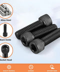 Heavy Duty M3 X10mm Hex Socket Head Cap Screws Made From 12.9 Grade Alloy Steel With Black Oxide Coating, three visible screws.