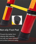Grab This Bad Boy Compact Fiberglass Telescoping Ladder For Electrical Work That Is Super Sturdy Non Conductive With Wide Anti Slip Treads And Secure Locks Handling Three Hundred Thirty Pounds Like A Champ In Two To Six Meter Sizes non-slip foot pad close up for safe ladder use