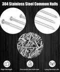 Built Tough 3 Inch Stainless Steel 304 Hanging Nails 50 Pack For Picture Display Wall Mounting close-up of common nails.