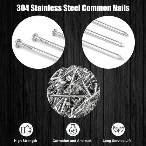 Built Tough 3 Inch Stainless Steel 304 Hanging Nails 50 Pack For Picture Display Wall Mounting close-up of common nails.
