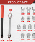 Universal Serpentine Belt Ratcheting Tool Set 15 Piece Pro Grade Belt Tensioner Kit with wrench and sockets displayed
