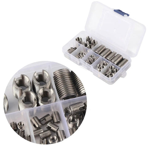 Stainless Steel Self Tapping Thread Inserts Kit 50 Pack High Hardness Reinforced Thread Repair For Automobiles Inner Thread Repair Tool Set For Durable Automotive Fasteners in plastic case