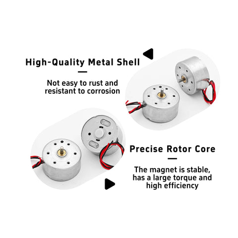 4 Pack Mini DC Motors 3.7V 8500RPM High Speed Electric Motor Kit showing metal shell and rotor core for DIY projects and science experiments