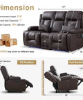 Power Loveseat Recliner With One Touch Control For Backrest And Footrest Massage And Heat Wall Hugger Console Sofa Dimensions