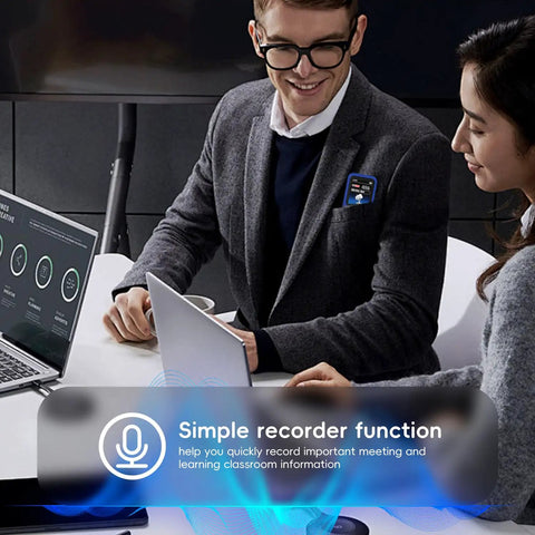 Business meeting with 64GB Bluetooth MP3 Player With HiFi Lossless Sound, Built-In Speaker, Voice Recorder, And Shuffle displayed